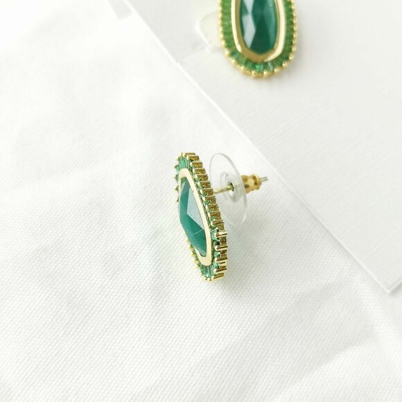 Kendra Scott Baguette Ellie Green Mix Gold Stud Earrings - Picture 2 of 3